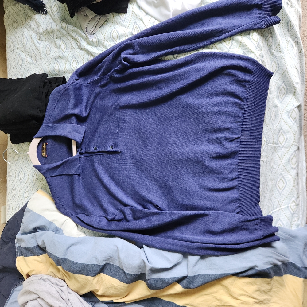 Loro Piana Wool Blue Long-Sleeve Polo Sweater L/XL